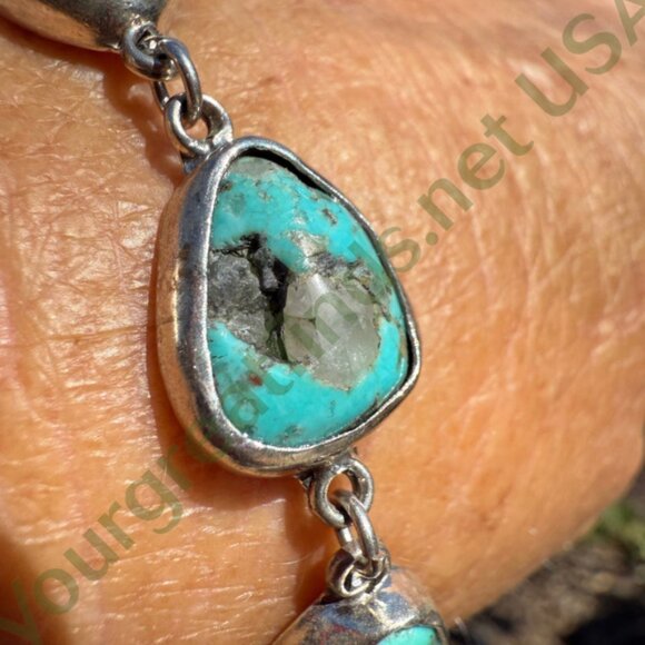Vintage Sterling Silver 6 Stone Turquoise Bracelet - Picture 3 of 6